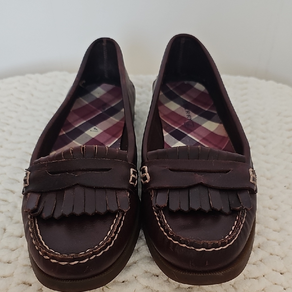 Sperry Chocolate Leather Fringe Loafers